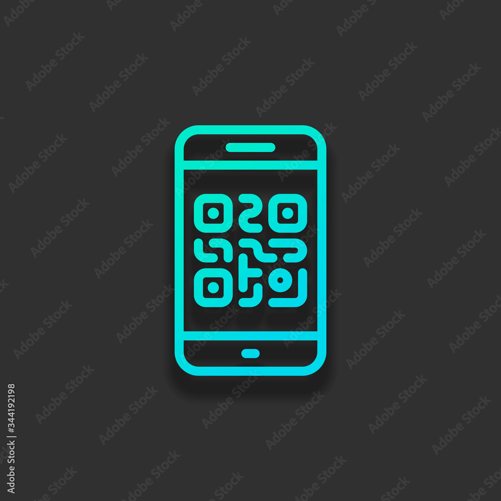 QR code. Scanning with cell phone. Technology outline icon. Colo QR code. Scanning with cell phone. Technology outline icon. Colo