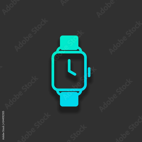 Hand smart watch with square display. Technology icon. Colorful
