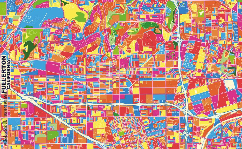 Fullerton, California, USA, colorful vector map