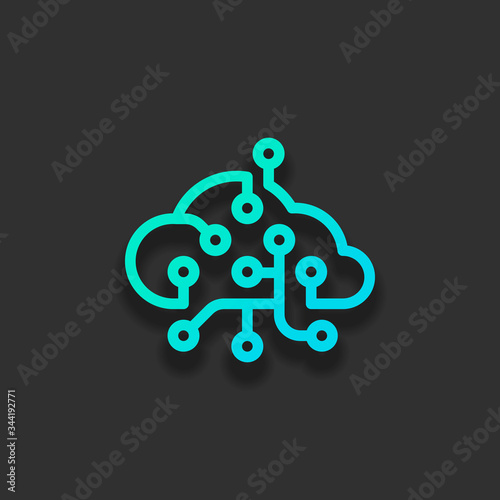 Cloud data network, Storage center. Icon of internet technology. Colorful logo concept with soft shadow on dark background. Icon color of azure ocean