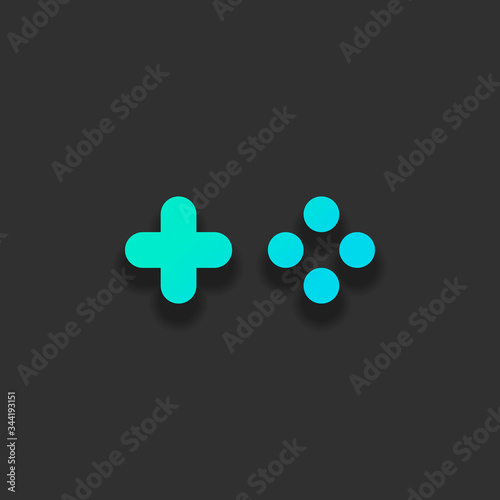 Logo of console or mobile game, controller or joystick, simple icon. Colorful logo concept with soft shadow on dark background. Icon color of azure ocean
