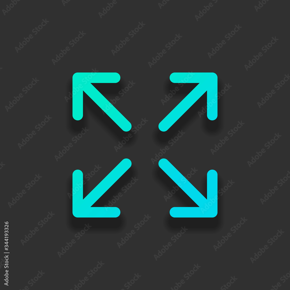 Arrows of four directions, linear icon. Colorful logo concept with soft shadow on dark background. Icon color of azure ocean Arrows of four directions, linear icon. Colorful logo concept with soft shadow on dark background. Icon color of azure ocean
