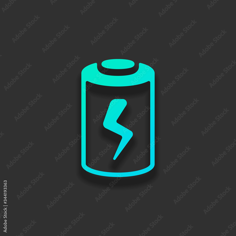 Charging battery with lightning sign, technology icon. Colorful logo concept with soft shadow on dark background. Icon color of azure ocean Charging battery with lightning sign, technology icon. Colorful logo concept with soft shadow on dark background. Icon color of azure ocean