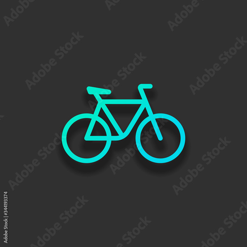Simple bicycle, linear outline icon of bike. Colorful logo concept with soft shadow on dark background. Icon color of azure ocean © fokas.pokas