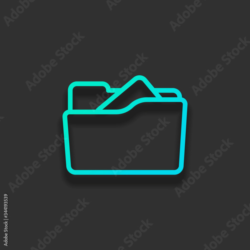 Folder of documents, portfolio with files, linear outline business icon. Colorful logo concept with soft shadow on dark background. Icon color of azure ocean