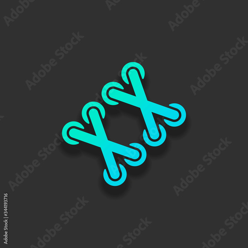 Shoelace of sneaker, simple icon. Colorful logo concept with soft shadow on dark background. Icon color of azure ocean