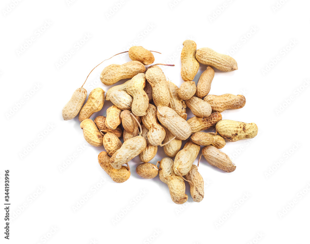 Inshell peanuts heap on white background Inshell peanuts heap on white background