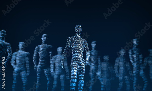 Human bodies made of ones and zeros. 3d rendering photo