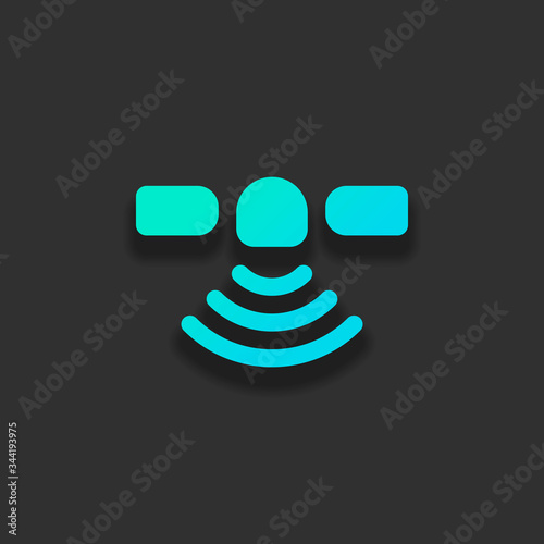 Satellite of gps or internet technology, icon. Colorful logo concept with soft shadow on dark background. Icon color of azure ocean