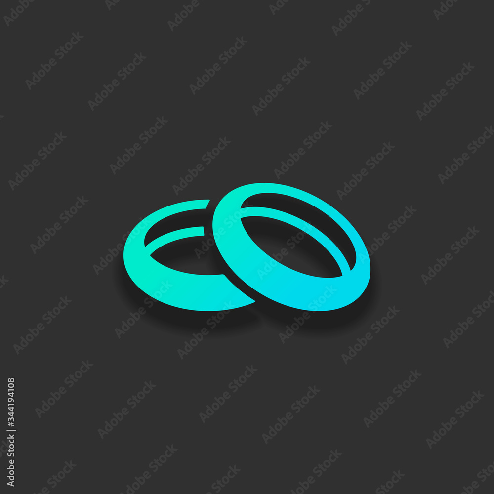 Wedding rings, pair circles, simple icon. Colorful logo concept with soft shadow on dark background. Icon color of azure ocean Wedding rings, pair circles, simple icon. Colorful logo concept with soft shadow on dark background. Icon color of azure ocean