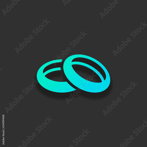 Wedding rings, pair circles, simple icon. Colorful logo concept with soft shadow on dark background. Icon color of azure ocean