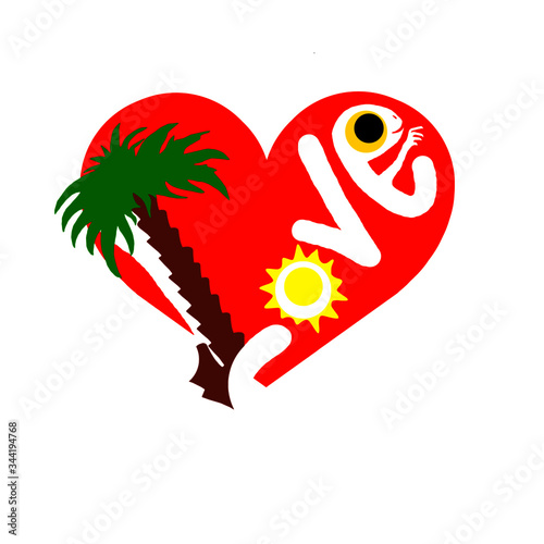 heart love sun palm summer color logo drawing illustration vector image
