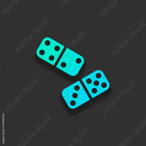 Domino, board game. Colorful logo concept with soft shadow on dark background. Icon color of azure ocean
