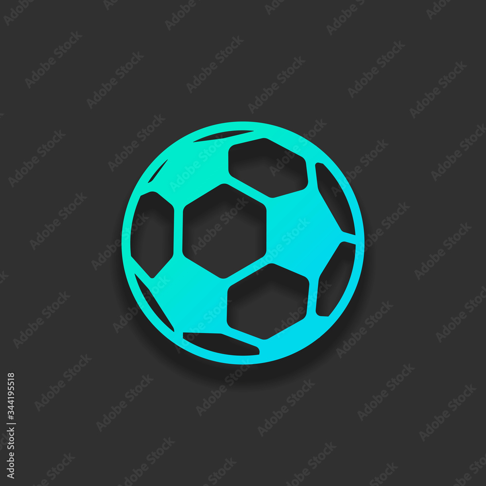 Obraz premium Simple football ball, sport logo. Colorful logo concept with soft shadow on dark background. Icon color of azure ocean