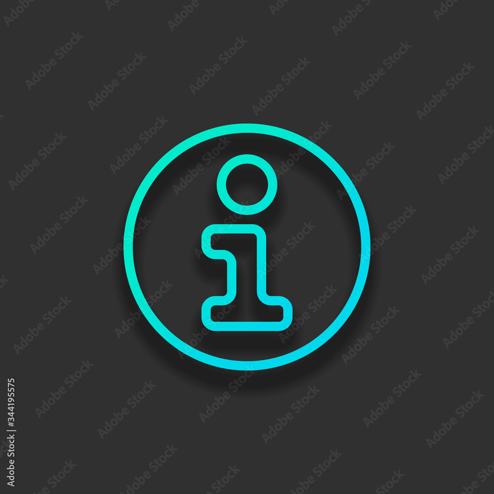 Information symbol in circle, inform desk, i letter, outline design. Colorful logo concept with soft shadow on dark background. Icon color of azure ocean Information symbol in circle, inform desk, i letter, outline design. Colorful logo concept with soft shadow on dark background. Icon color of azure ocean
