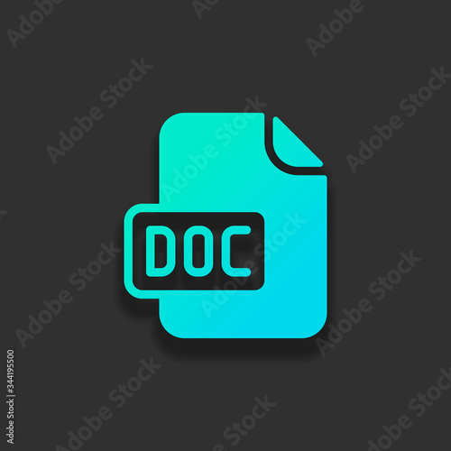 Computer file, doc symbol. Colorful logo concept with soft shadow on dark background. Icon color of azure ocean