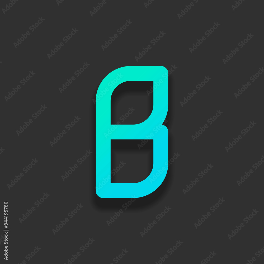 Letter B of alphabet, isolated outline symbol. Colorful logo concept with soft shadow on dark background. Icon color of azure ocean Letter B of alphabet, isolated outline symbol. Colorful logo concept with soft shadow on dark background. Icon color of azure ocean