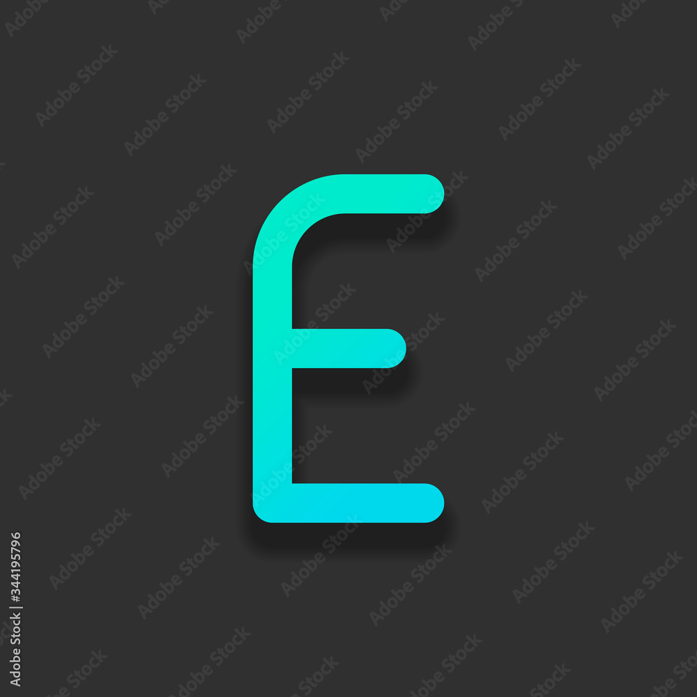 Letter E of alphabet, isolated outline symbol. Colorful logo concept with soft shadow on dark background. Icon color of azure ocean Letter E of alphabet, isolated outline symbol. Colorful logo concept with soft shadow on dark background. Icon color of azure ocean