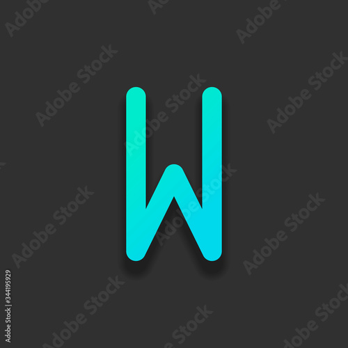 Letter W of alphabet, isolated outline symbol. Colorful logo concept with soft shadow on dark background. Icon color of azure ocean