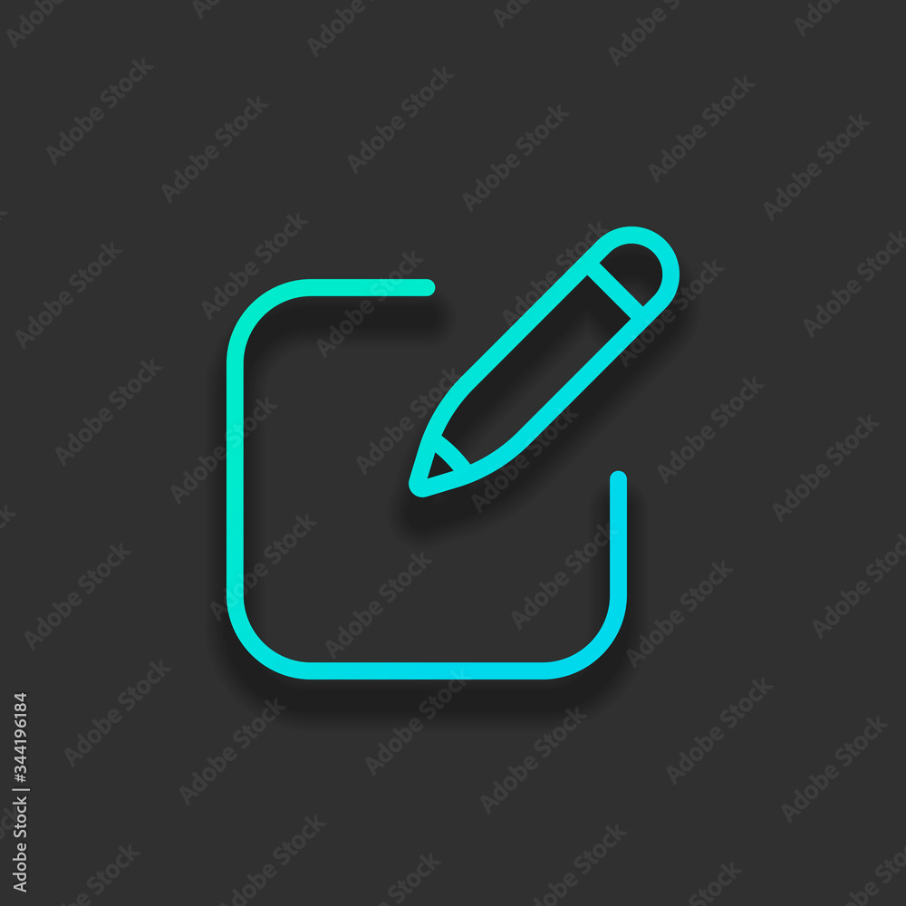 Pencil and paper, edit text, create file, new document, outline design.  Colorful logo concept with soft shadow on dark background. Icon color of  azure ocean Stock Vector | Adobe Stock