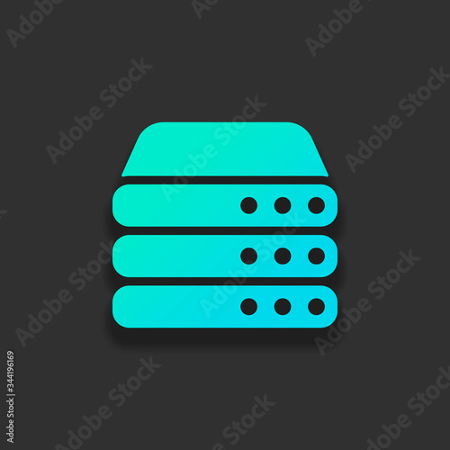 Database server, backup data, computer network, cloud hardware. Colorful logo concept with soft shadow on dark background. Icon color of azure ocean