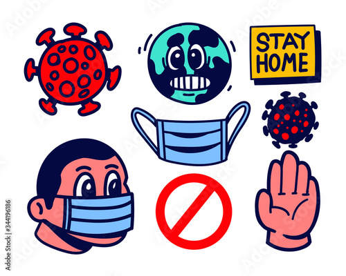 Covid19 coronavirus cartoon vector set