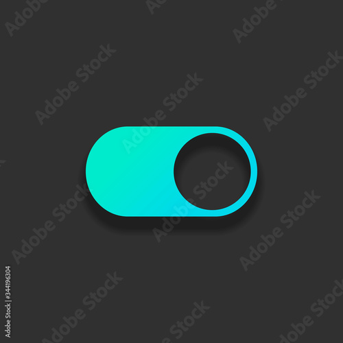 switch on, app slider. Colorful logo concept with soft shadow on dark background. Icon color of azure ocean