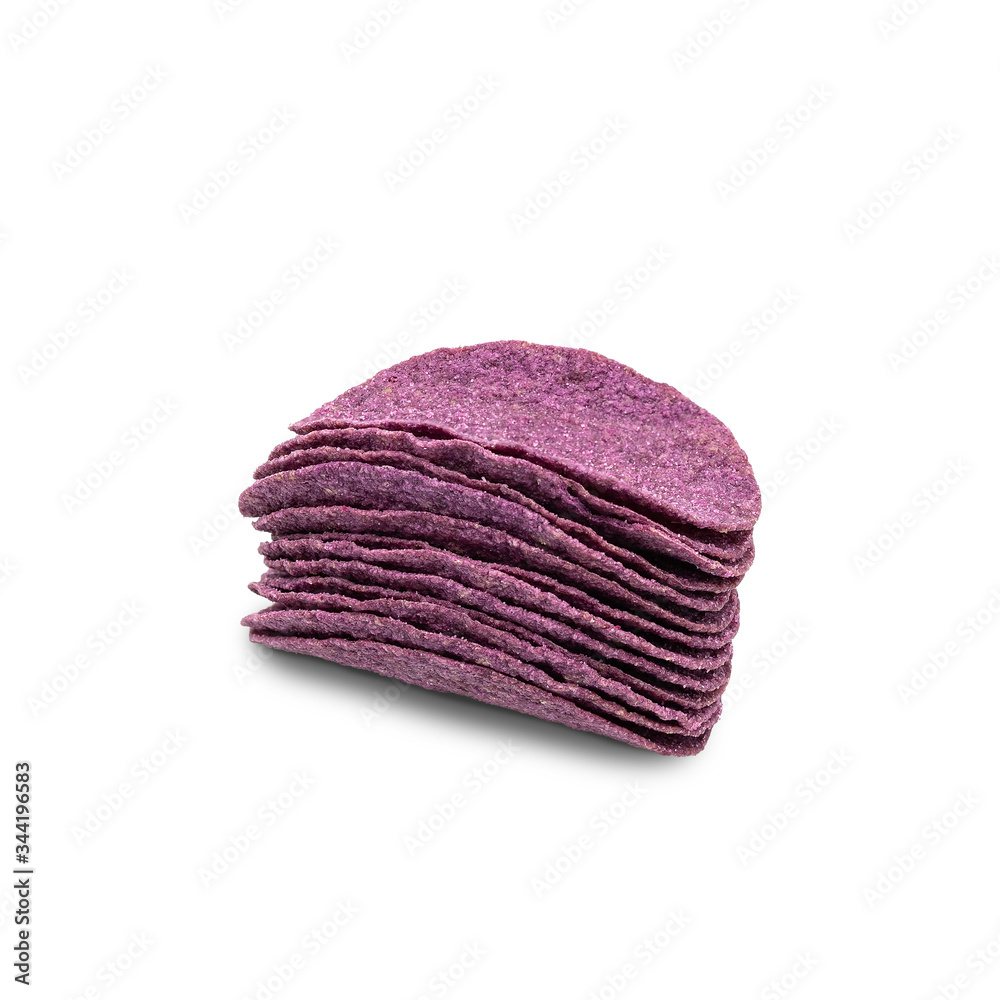 Fototapeta premium Purple Sweet Potato Chips isolated on white background. with clipping paths.