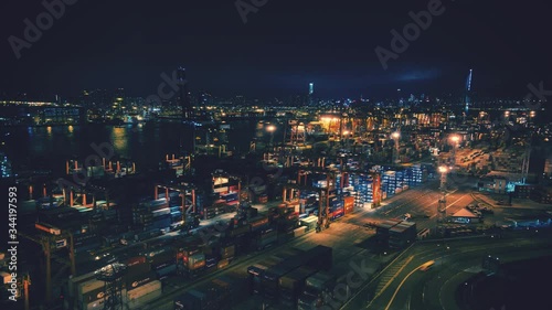 Night time time-lapse of Tsing Yi container terminal in Hong Kong 