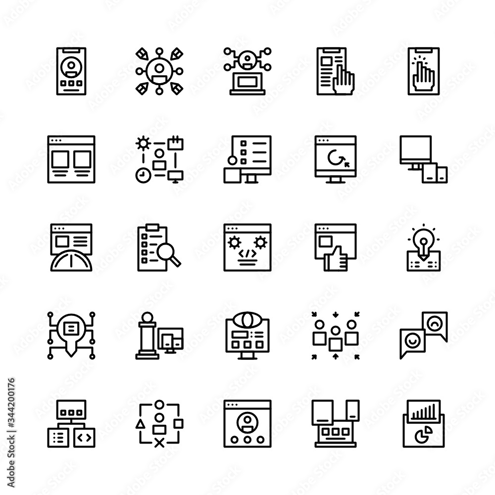 Set of user experience interface outline style icon - vector Set of user experience interface outline style icon - vector