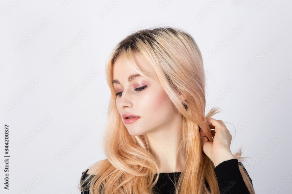 Fresh make up, pink eye shadows and soft lips. Fresh make up, pink eye shadows and soft lips.