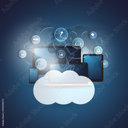 Cloud Computing Technology Design Concept with Icons - Digital Network Connections, Internet Services