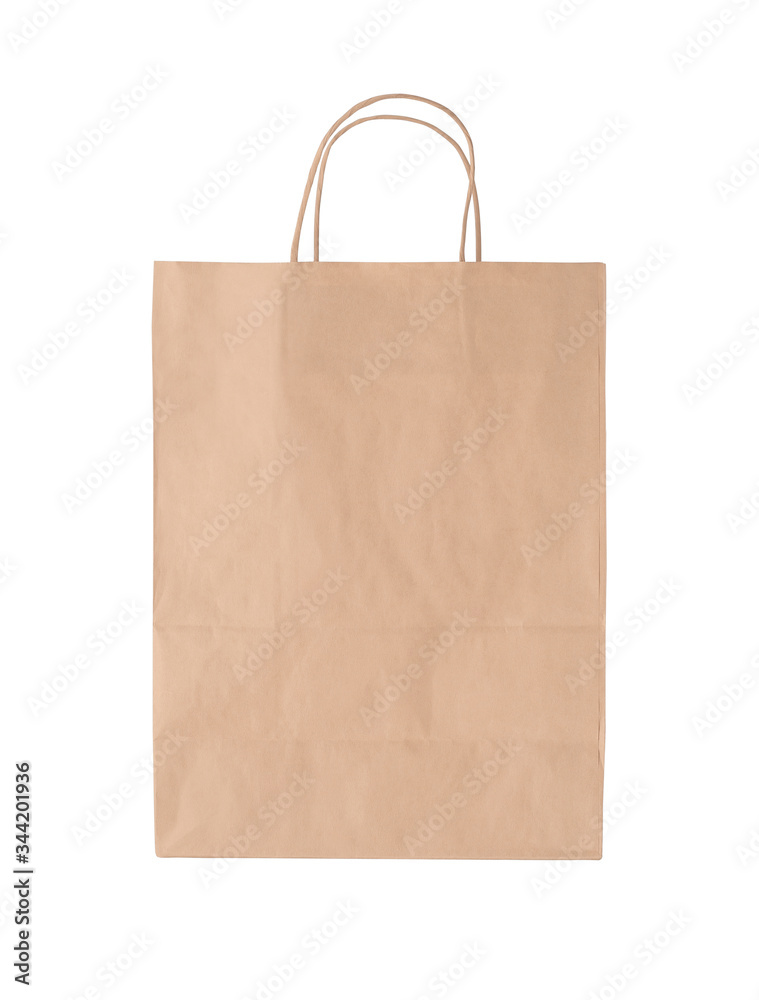 Mockup of kraft paper bag with handle isolated on white background Mockup of kraft paper bag with handle isolated on white background