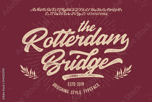 "The Rotterdam Bridge". Original Brush Script Font. Retro Typeface. Vector Illustration.