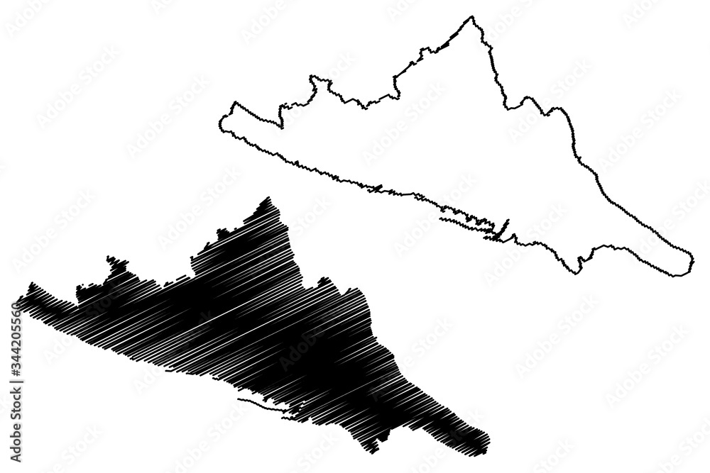 Rijeka City (Republic of Croatia, Primorje-Gorski Kotar County) map vector illustration, scribble sketch City of Grad Rijeka map