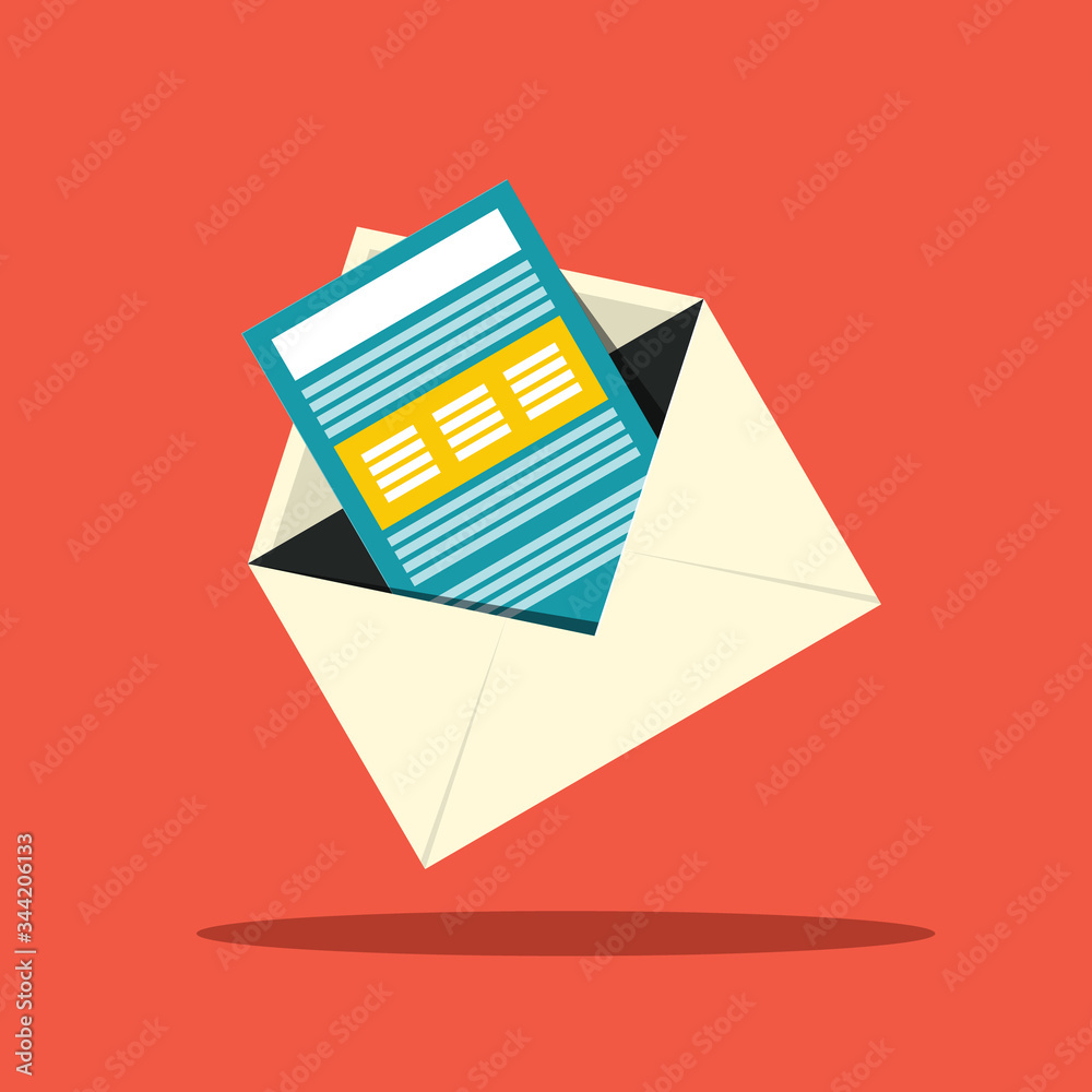 Open Envelope Icon with Paper Document Vector Flat Design Illustration Open Envelope Icon with Paper Document Vector Flat Design Illustration