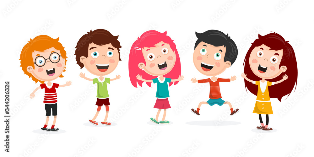 Happy Kids Vector Cartoon Isolated on White Background. Smiling School Boys and Girls Illustration.