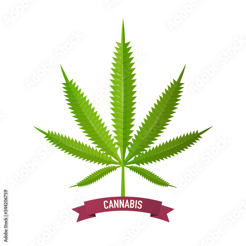 Cannabis Leaf Isolated on White Background with Retro Vector Banner.
