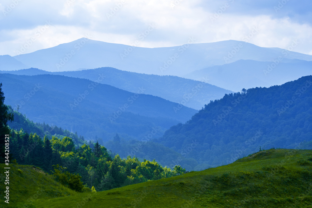 A landscape with the tops of the Carpathian mountains