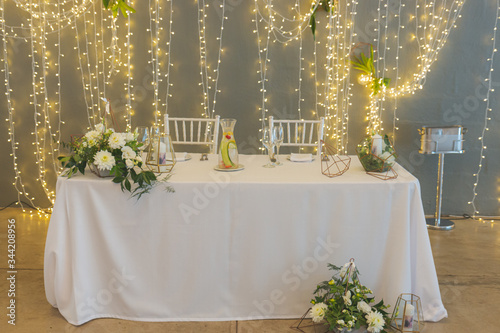 Wedding reception table for a bride and groom