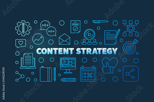 Vector Content Strategy concept blue linear horizontal illustration or banner