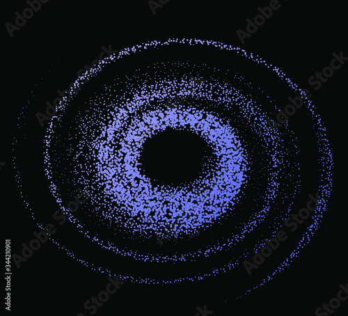 Cosmic nebula, swirl and spiral made of dots and particles.