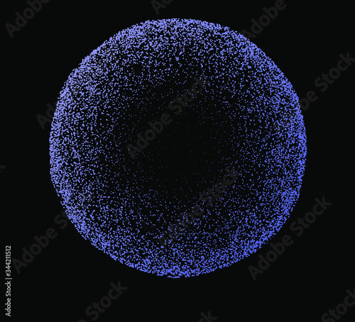 Dotted sphere made of particles. Cover or poster for high tech systems: Artificial Intelligence, Deep Learning, Neural networks.