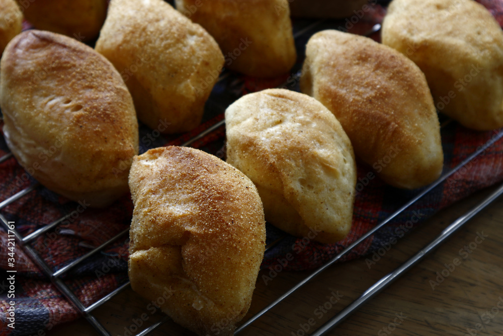 Freshly baked Filipino bread called Pan de sal or Bread of Salt Stock