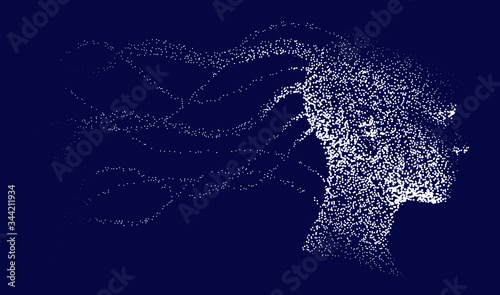 Silhouette of a human profile with wires going outside the head like the neural networks, axons and dendrites. The subject of mind, mental powers and Artificial intelligence.