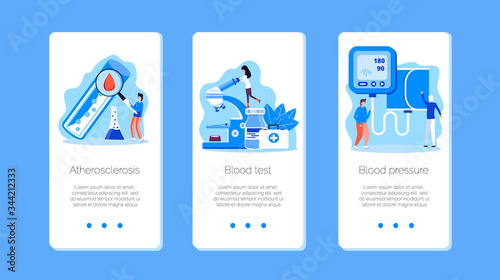 High cholesterol blood pressure and atherosclerosis concept vector Illustration.Tiny People treat sick artery. It is landing page