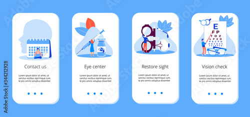 Medical ophthalmologist concept vector. Eyesight check up with tiny people character concept for apps, banner, flyer, card