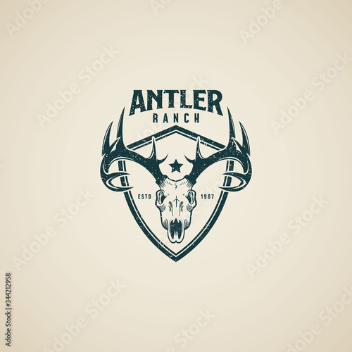 Antler Deer badge logo design for ranch business or brewing company