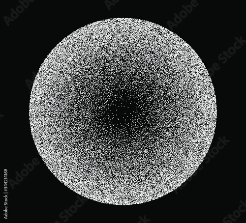 Distorted and glitched sphere made of particles. Generative computer art and parametric design.