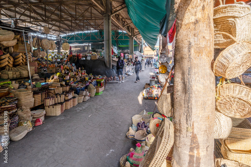 Traditional market selling many wicker products in Agadir, Morocco
